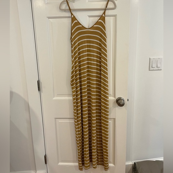 Zenana Outfitters Dresses & Skirts - Maternity friendly Zenana Outfitters Brown and White Striped Maxi Dress